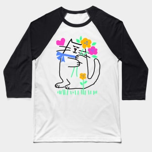 Cute Cat Flowers Baseball T-Shirt